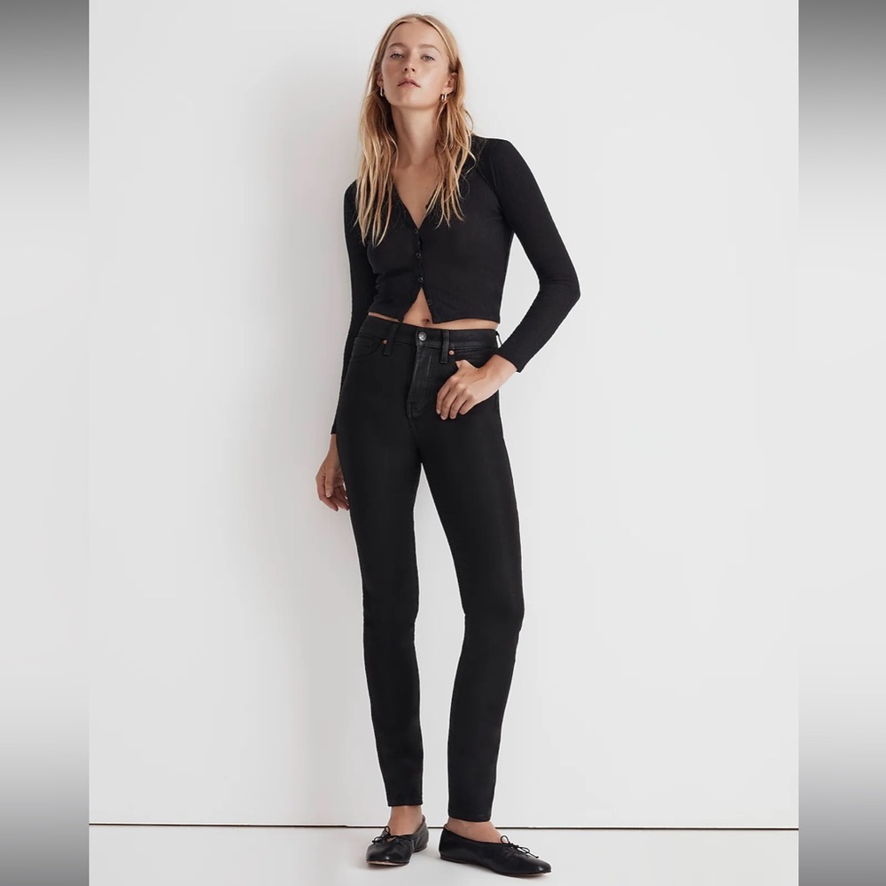 Madewell Stovepipe Jeans in True Black Wash: Coated Edition sz 28 NN474
